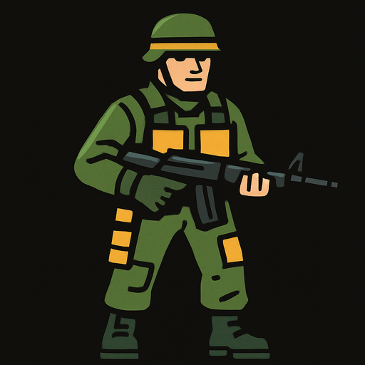 Soilder.
In-Game asset.  2d.  High contrast.  No shadows