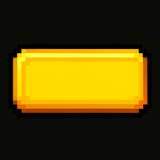 A yellow pixelart rectangle button..
In-Game asset.  2d.  High contrast.  No shadows
