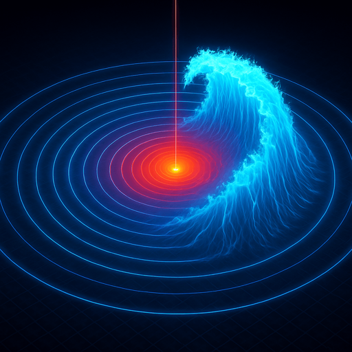 Growing expanding equal height neon hologram tsunami effect
