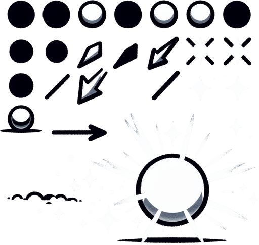 Glowing white dot with spike sprite sheet.
Single Game Texture. In-Game asset. 2d. Blank background. High contrast. No shadows.
