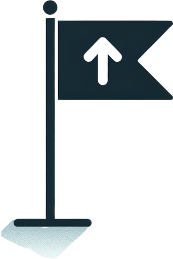 Drapeau de golf avec un flèche vers le haut.
Single Game Texture. In-Game asset. 2d. Blank background. High contrast. No shadows.