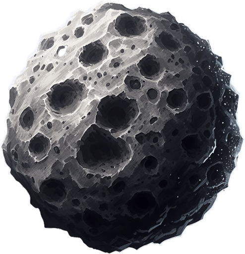 a single asteriod texture.
Single Game Texture.  In-Game asset.  2d.  Blank background.  High contrast.  No shadows