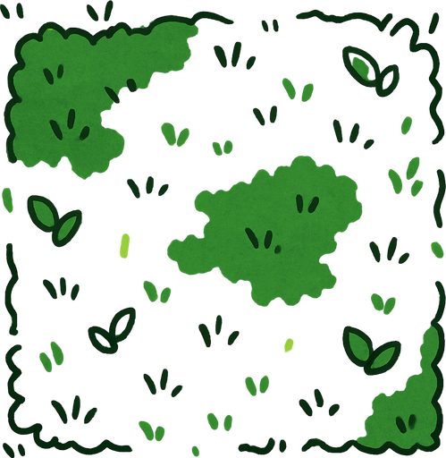 top view of a grassy area.
In-Game asset.  2d.  High contrast.  No shadows