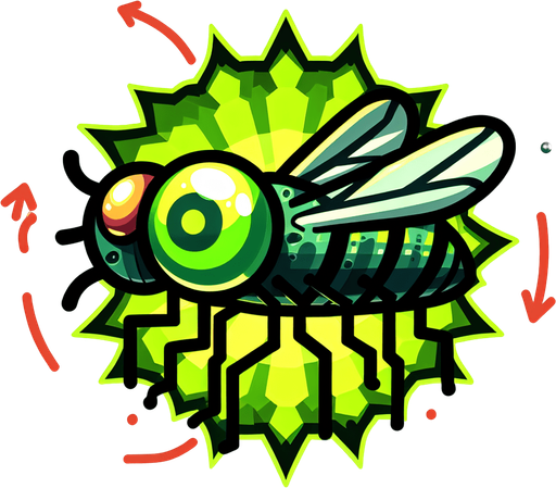Cartoon. Green nuclear toxic fly
Single Game Texture. In-Game asset. 2d. Blank background. High contrast. No shadows.