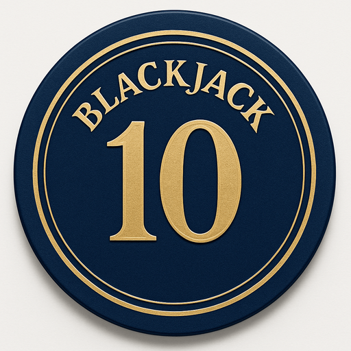 "Crea un asset para una ficha de casino de $10 para Blackjack.
Color Principal: Azul zafiro profundo o un azul medianoche.
Borde/Detalles: Dos o tres franjas finas en un color que contraste, como blanco o dorado.
Valor: El número '10' grande y claro en el centro, en dorado o blanco, con una tipografía de casino.
Estilo: Lujoso, elegante, coherente con 'La Tentación Dorada'.".
In-Game asset.  2d.  High contrast.  No shadows que el texto blackjack ete arriba