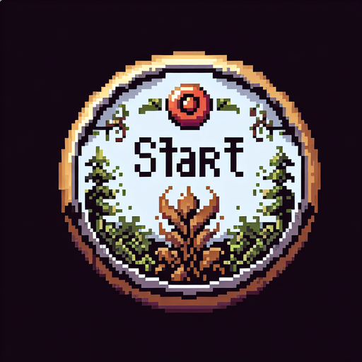 A retro pixel art start button. Forest theme, 16 bit, hobbit themed game.
Single Game Texture. In-Game asset. 2d. Blank background. High contrast. No shadows.