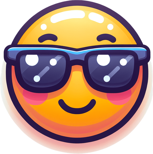 a cute cool looking emoji face.
Single Game Texture. In-Game asset. 2d. Blank background. High contrast. No shadows.