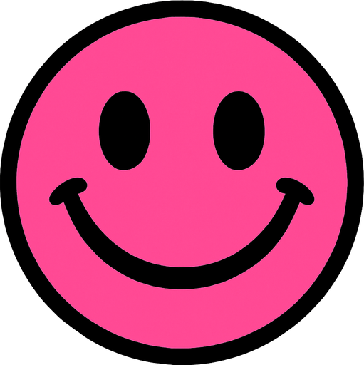 gülen yüz arkası yuvarlak  pembe renk.
In-Game asset.  2d.  High contrast.  No shadows