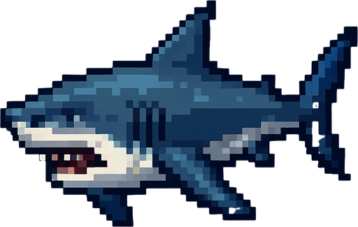 realistic pixel shark.
In-Game asset.  2d.  High contrast.  No shadows