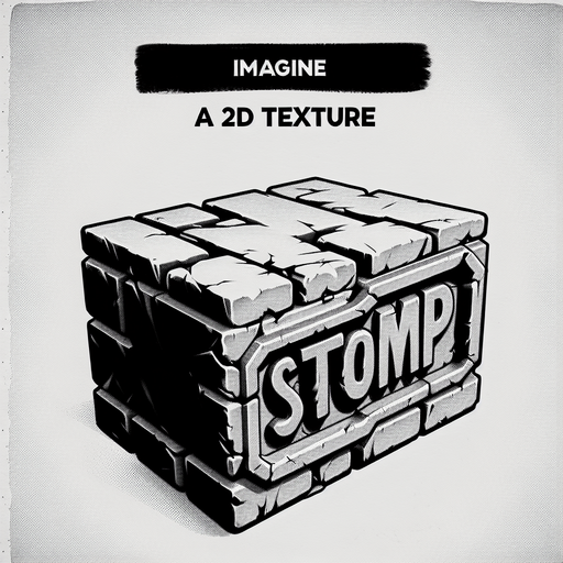 a forward facing brick with the writing "Stomp" Single Game Texture. In-Game asset. 2d. Blank background. High contrast. No shadows.