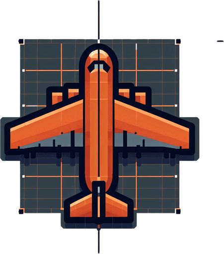 A cargo plane from top view (2d) of orange colour.
Single Game Texture. In-Game asset. 2d. Blank background. High contrast. No shadows.