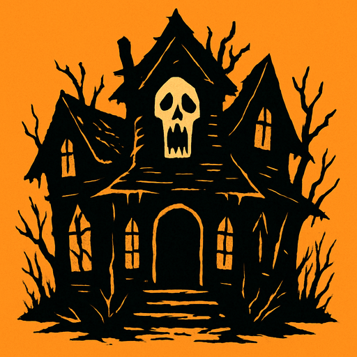 korkunç bir ev.
In-Game asset.  2d.  High contrast.  No shadows