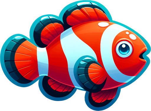a clown fish.
Single Game Texture. In-Game asset. 2d. Blank background. High contrast. No shadows.