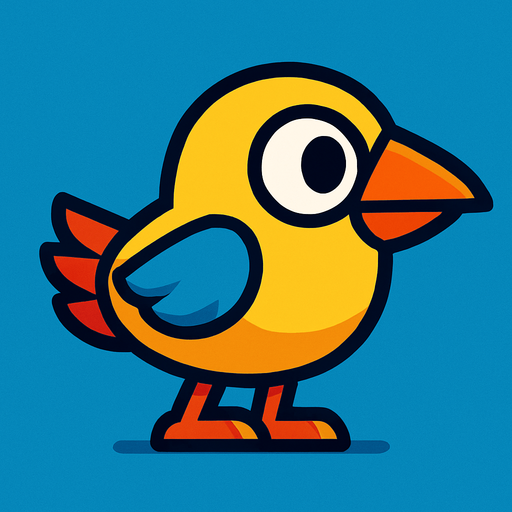 a 2d platformer bird.
In-Game asset.  2d.  High contrast.  No shadows