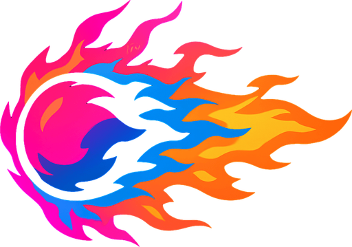 pink blue black and orange mixed horizontal fire ball.
In-Game asset.  2d.  High contrast.  No shadows