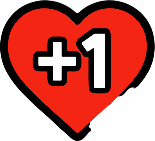 1+ up heart icon.
In-Game asset.  2d.  High contrast.  No shadows