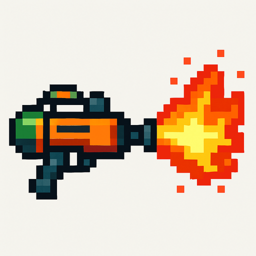 Flamethrower gun pixel.
In-Game asset.  2d.  High contrast.  No shadows