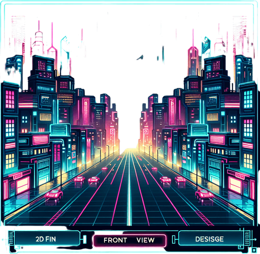 2d front view of a neon city  in the art style of a neon cyberpunk world.
Single Game Texture. In-Game asset. 2d. Blank background. High contrast. No shadows.