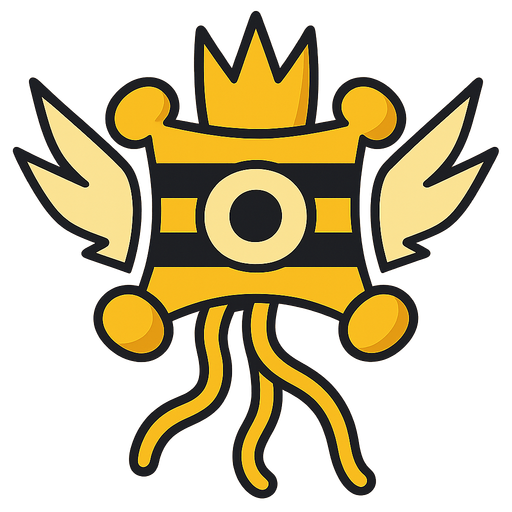 A king yellow alien with black and white stripes and wings. No background. Transparent background. Blank background. No shadows. 2d. In-Game asset. flat