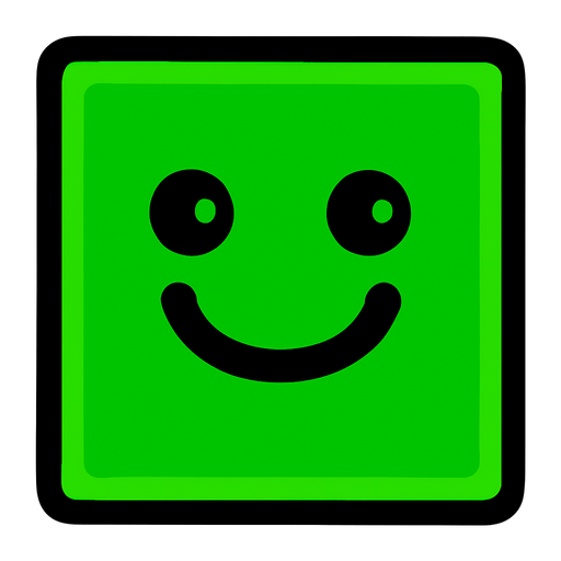 Happy green block.
In-Game asset.  2d.  High contrast.  No shadows