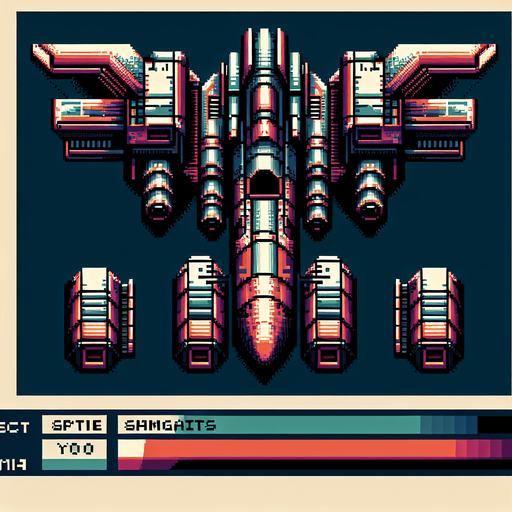 futuristic spaceship old nintendo game sprite.
Single Game Texture.  In-Game asset.  2d.  Blank background.  High contrast.  No shadows