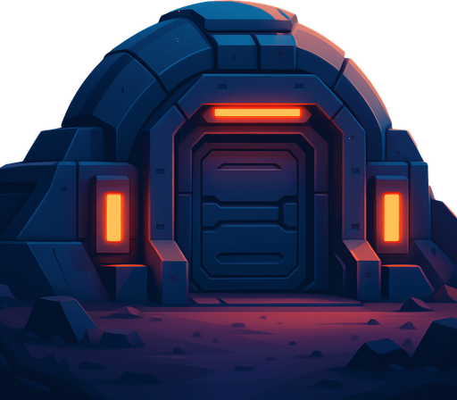 Front facing icon Fullscreen modern App Store art style with futuristic bunker, 16:9, high definition.  No text captions!