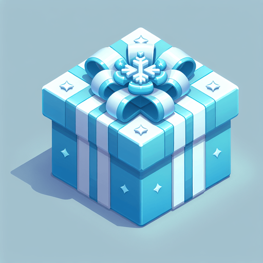 A big light blue decorated christmas gift, isometric view Single Game Texture. In-Game asset. 2d. Blank background. High contrast. No shadows.