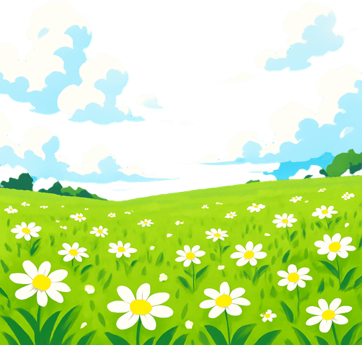 Fond d'écran prairie manga.
In-Game asset.  2d.  High contrast.  No shadows