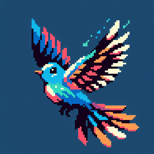 Flapping bird. 32x32.
Single Game Texture. Pixel art, In-Game asset. 2d. Blank background. High contrast. Bright colors. No shadows.