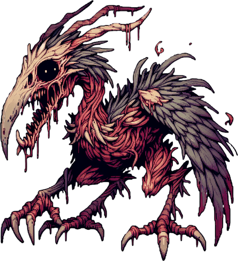 korkunç kuş canavarı.
Single Game Texture.  In-Game asset.  2d.  Blank background.  High contrast.  No shadows