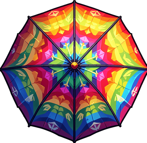 rainbow colored umbrella.
Single Game Texture. In-Game asset. 2d. Blank background. High contrast. No shadows.