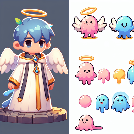 Un slime angelical RPG con estilo suave y simple.
Single Game Texture.  In-Game asset.  2d.  Blank background.  High contrast.  No shadows
