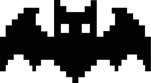 black bat pixel.
In-Game asset.  2d.  High contrast.  No shadows