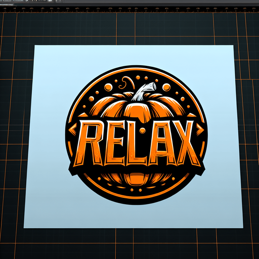 button that says relax in orange, black outline of the letters. high contrast. has a pumpkin on it
Single Game Texture. In-Game asset. 2d. Blank background. High contrast. No shadows.