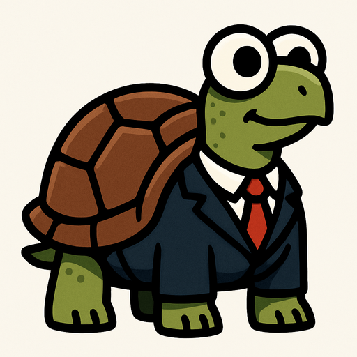 I land turtle with googly eyes wearing a suit and looking to the right.
In-Game asset.  2d.  High contrast.  No shadows