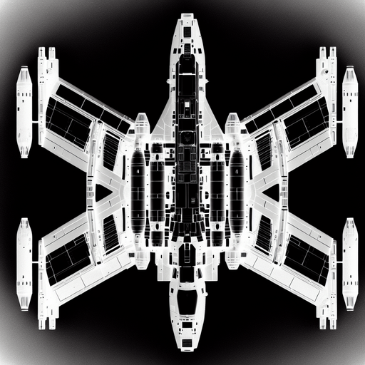 basic spaceship scheme inverted colors..
BW. Top view.