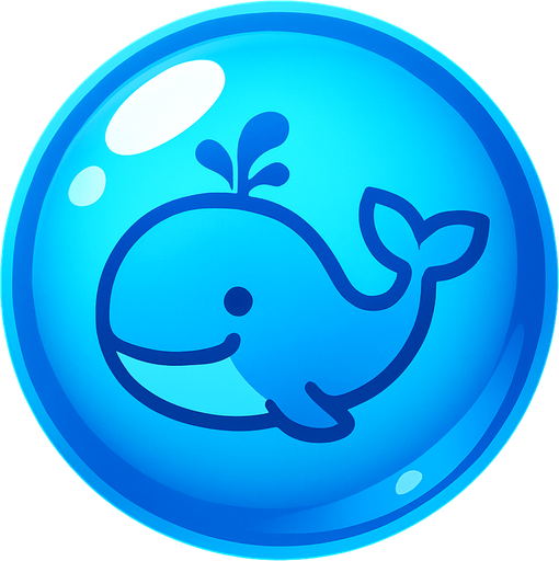 A shiny blue bubble with a smiling whale icon inside, simple and vibrant, for a bubble shooter game.
In-Game asset.  2d.  High contrast.  No shadows