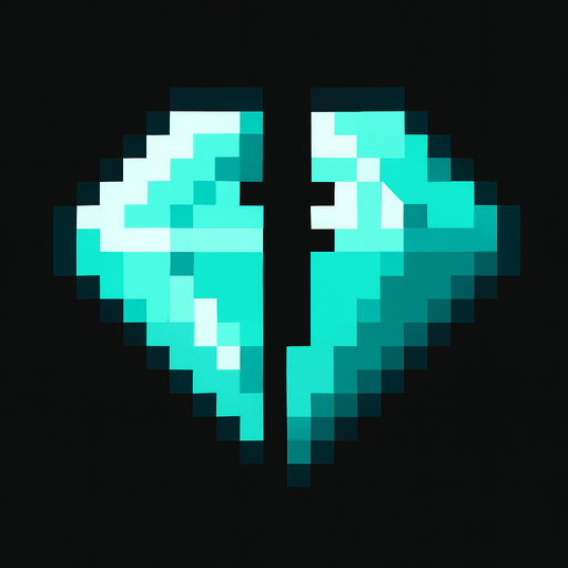 2d pixel bir elmas ama ortadan ikiye ayrılmış.
In-Game asset.  2d.  High contrast.  No shadows