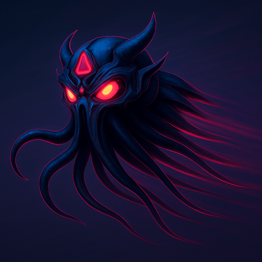 Suspended midair, flying fast, tentacles behind, fully in frame no edges cut off