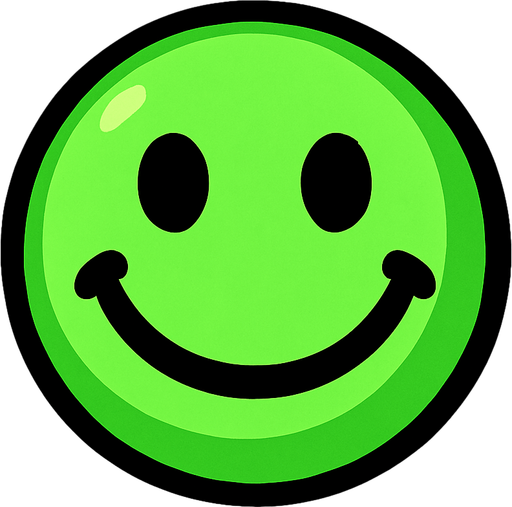 Green smiley ball.
In-Game asset.  2d.  High contrast.  No shadows
