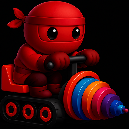 Same image of ninja with dig machine but with different colors. HD colors. red