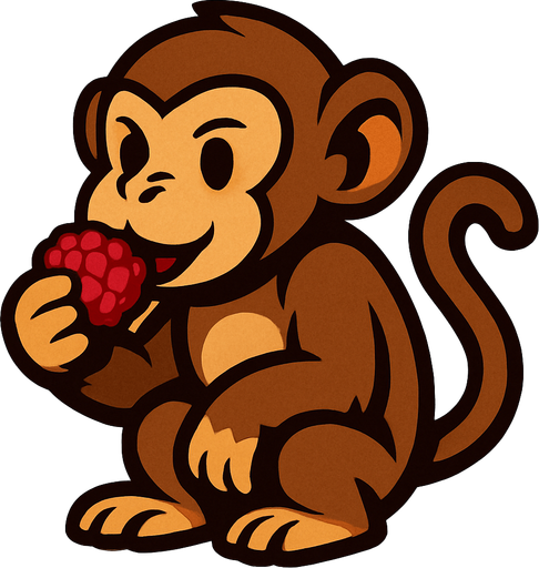 A brown monkey eating a berry.
In-Game asset.  2d.  High contrast.  No shadows