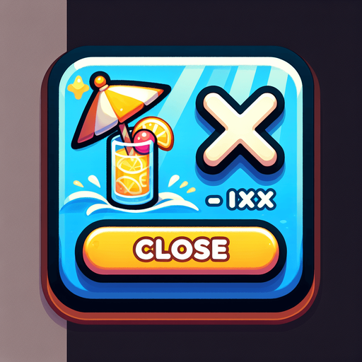 A close button for an ingame shop in a light, lemonade and drinks inspired summer theme. The close button should have an X-icon to indicate that it closes the shop window..
Single Game Texture. In-Game asset. 2d. Blank background. High contrast. No shadows.