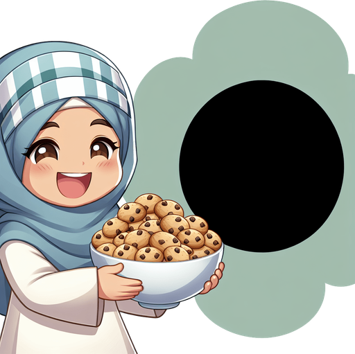 A cute girl happily eating way too many vanilla cookies. Single Game Texture. In-Game asset. 2d. Blank background. High contrast. No shadows.