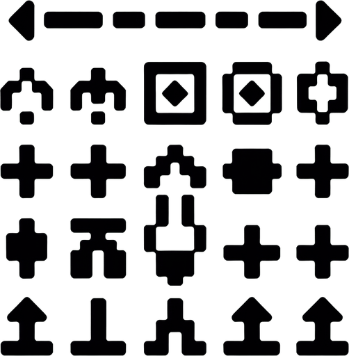 Power up symbols.
Single Game Texture.  In-Game asset.  2d.  Blank background.  High contrast.  No shadows