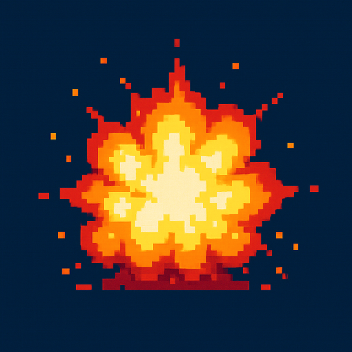 2d pixel art explosion.
In-Game asset.  2d.  High contrast.  No shadows