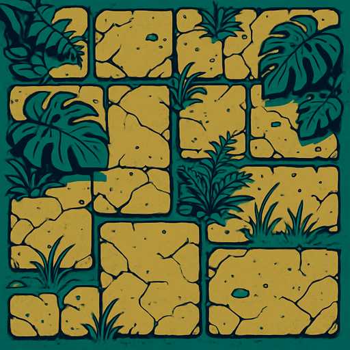 The ground for an ancient jungle temple.
In-Game asset.  2d.  High contrast.  No shadows