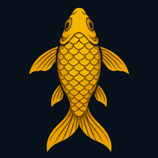 a gold dark fish seen from top to bottom.
In-Game asset.  2d.  High contrast.  No shadows