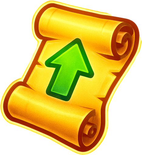 Smal enchancement scrool from online game with shine effected.
In-Game asset.  2d.  High contrast.  No shadows