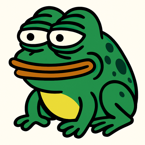 meme kurbağa.
In-Game asset.  2d.  High contrast.  No shadows